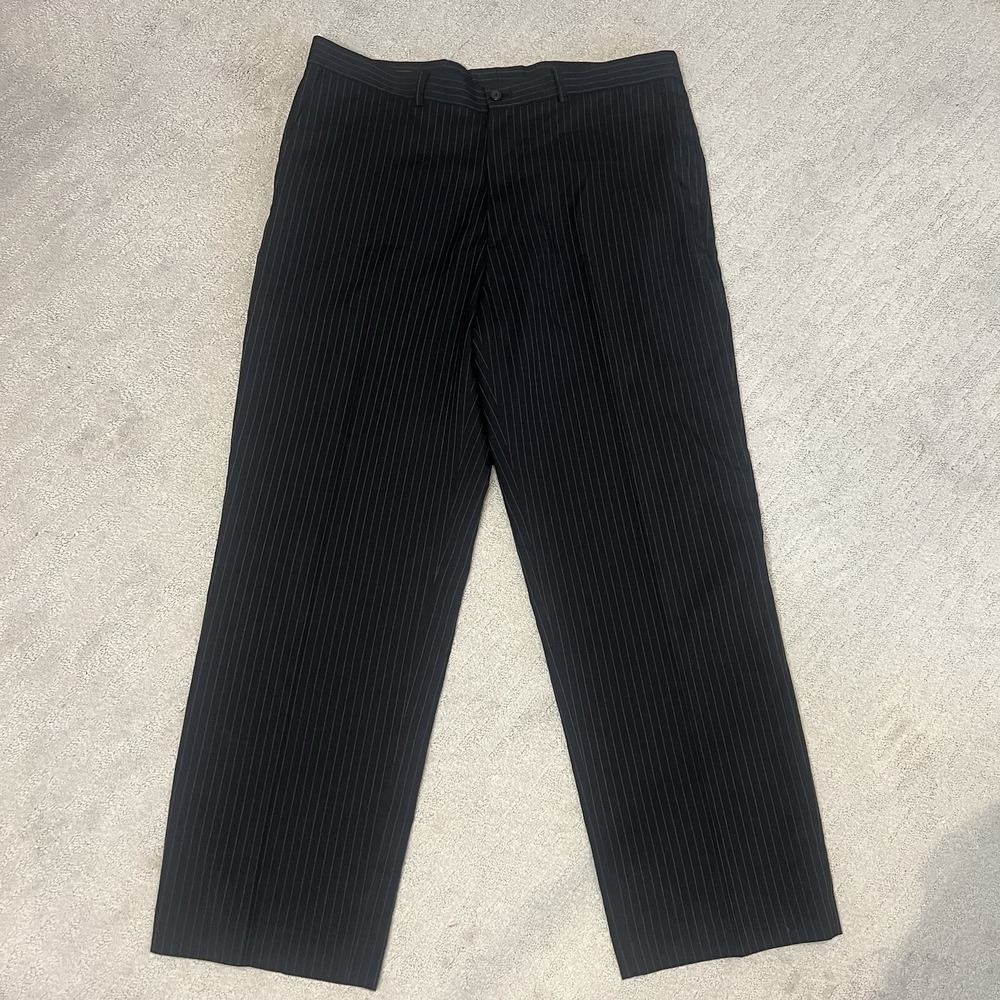 Perry Ellis Pants Mens Pinstripe Dress Pants 36x30 Gray‎ Flat Front Business